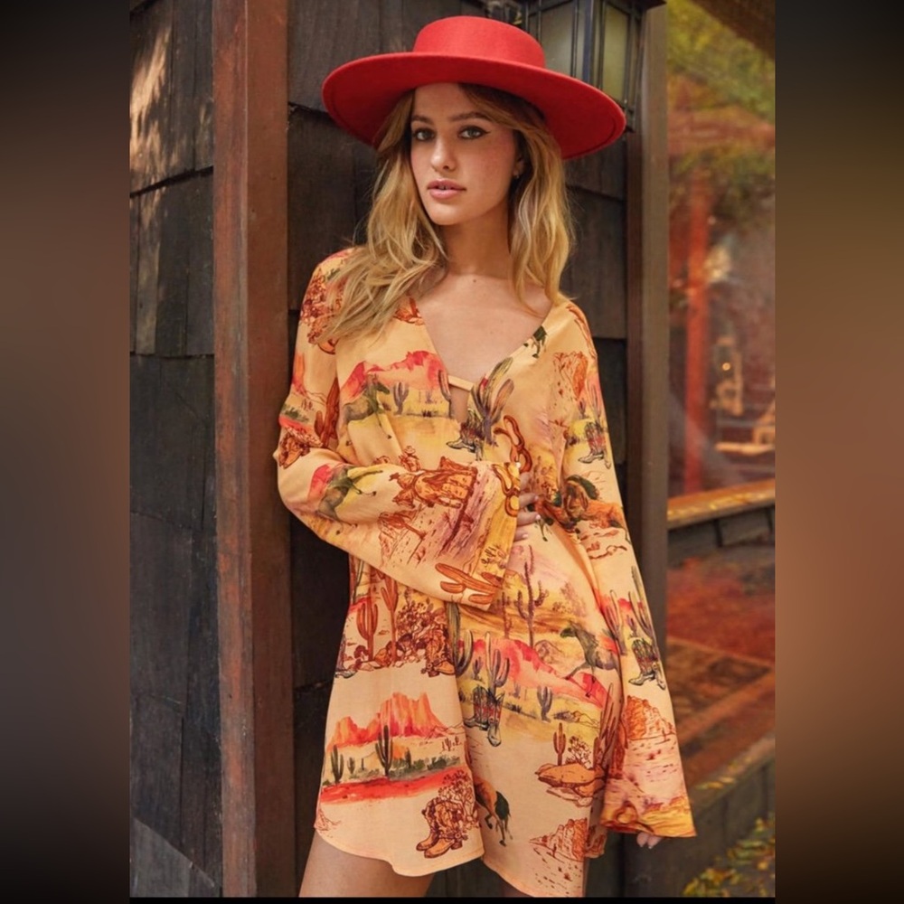 NASTY GAL Rodeo Plunge Smock Mini Dress